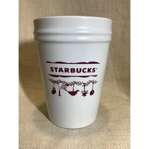 2010 STARBUCKS Holiday Winter garland bisque ivory canister w/ lid
